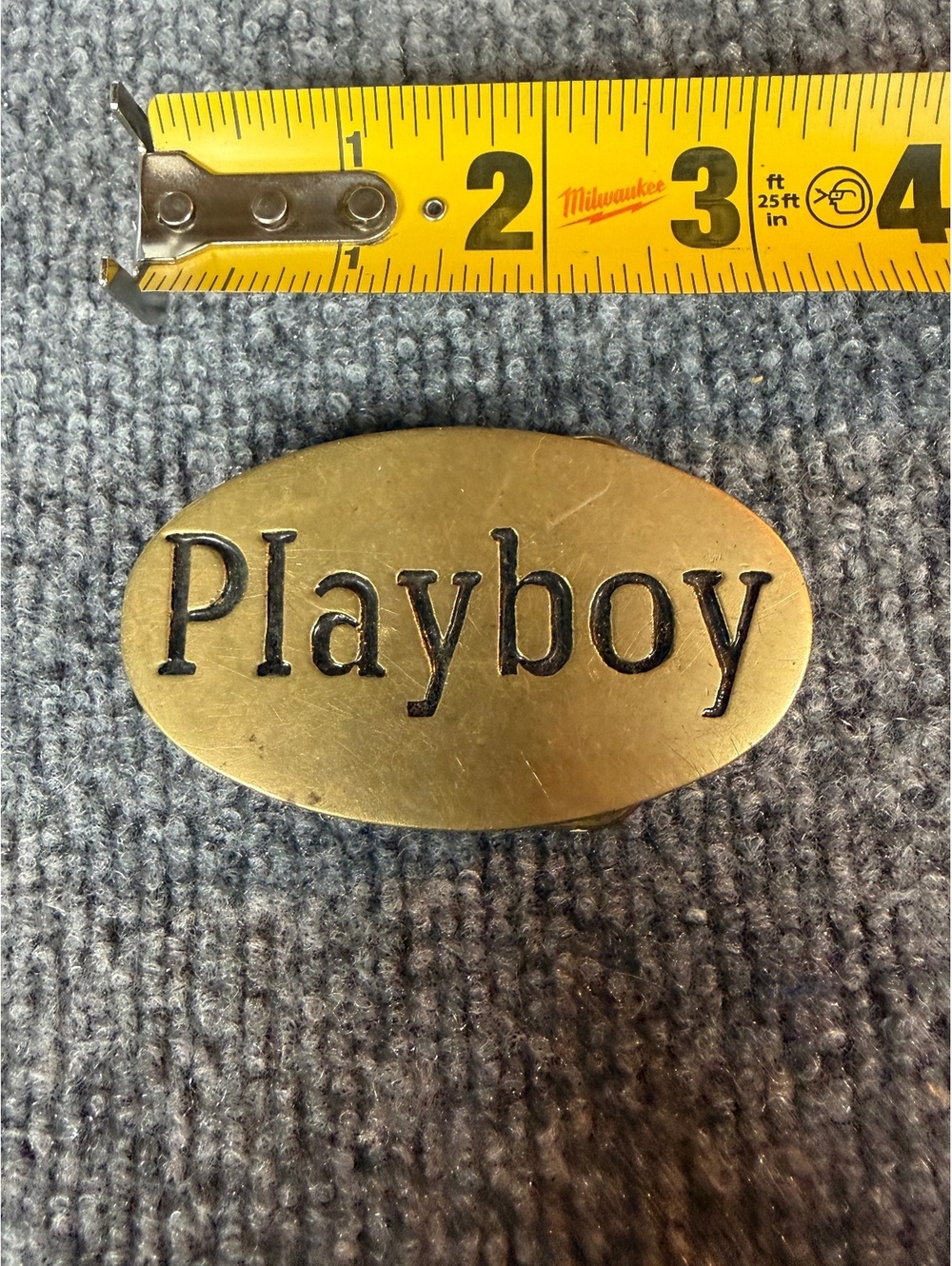 Vintage Oval Playboy Solid Brass Belt Buckle